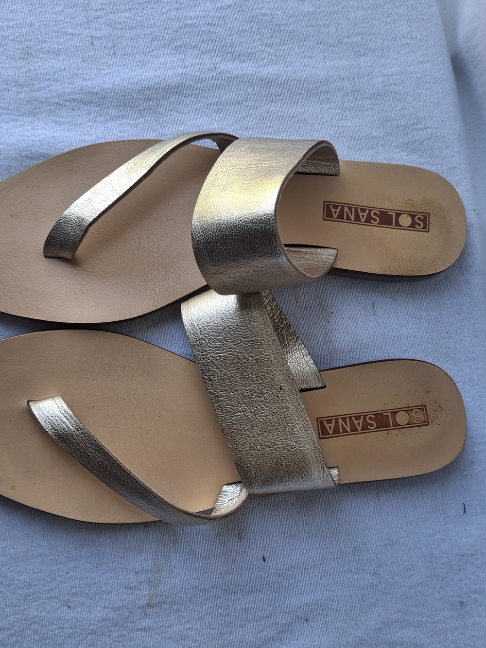 Sol Sana Women's Gold Leather Slide Sandals